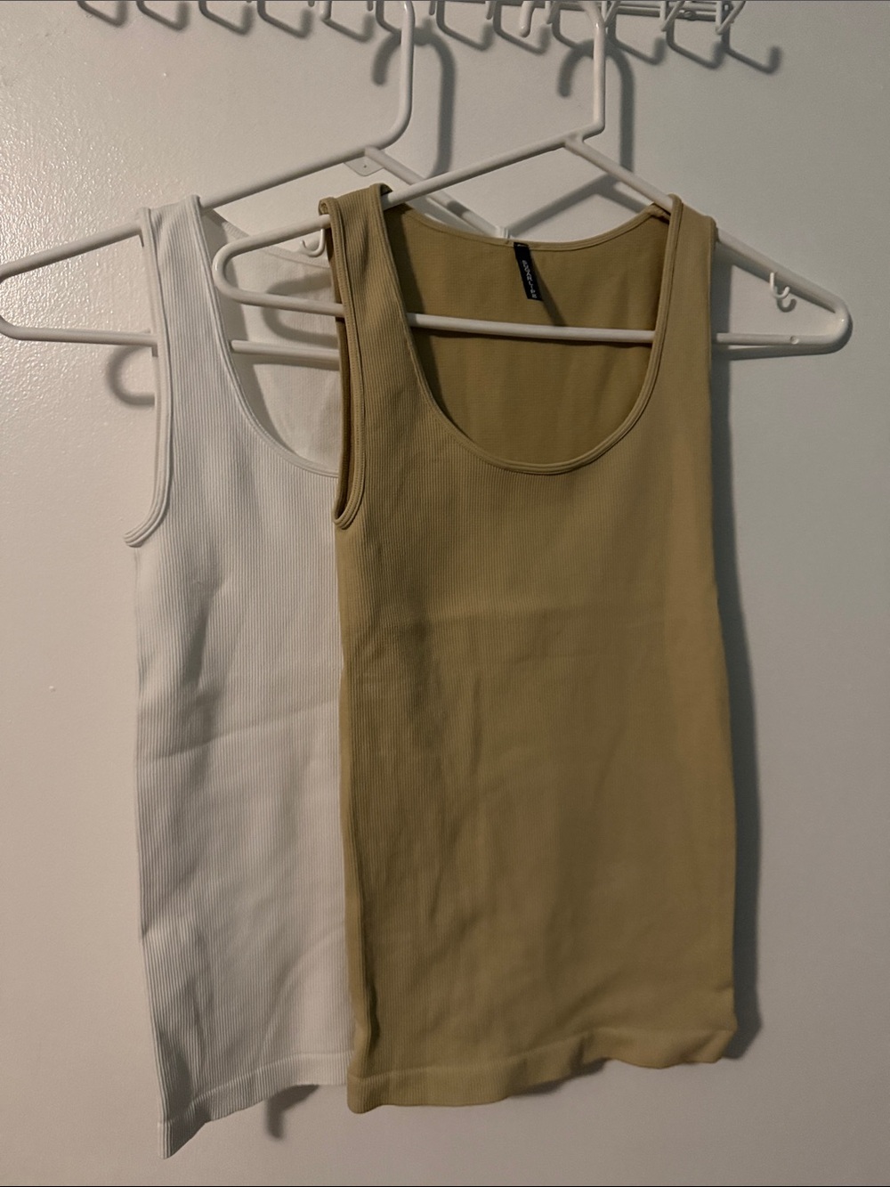 Set of 2 Ribbed Tank Tops, White & Khaki by Sugarlips